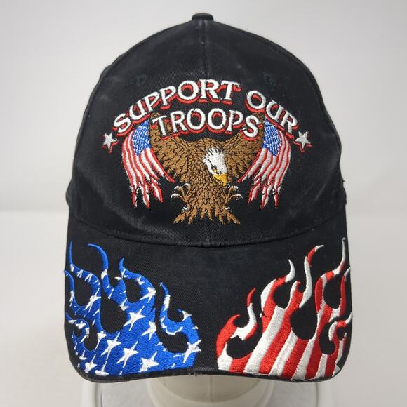 Support Our Troops U.S. Flag Strapback Baseball Cap Black OS Hi-Way Distributing - Picture 2 of 10